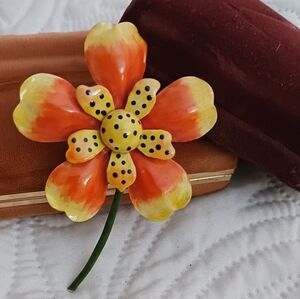 Original By Robert Vintage Orange and Yellow Enamel Flower Brooch